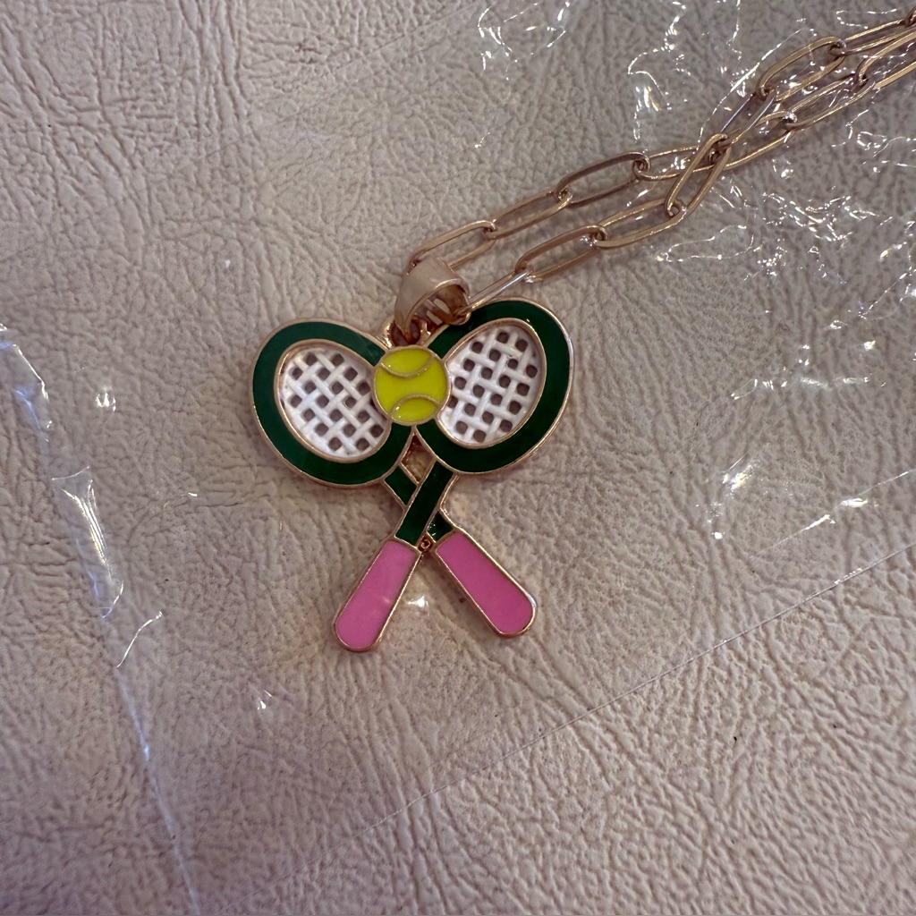 Canvas Tennis Racket Chain Necklace, New In Package